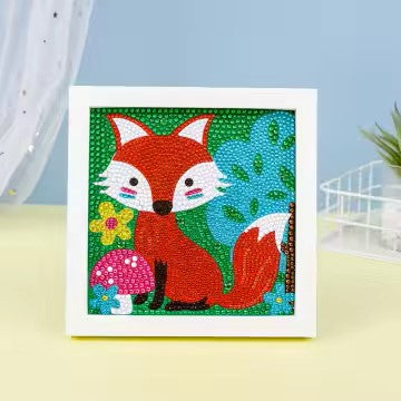 Diamond Painting Vosje bij een paddenstoel met Ronde steentjes 16x16cm